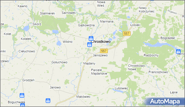 mapa Janiszewo gmina Chrostkowo, Janiszewo gmina Chrostkowo na mapie Targeo