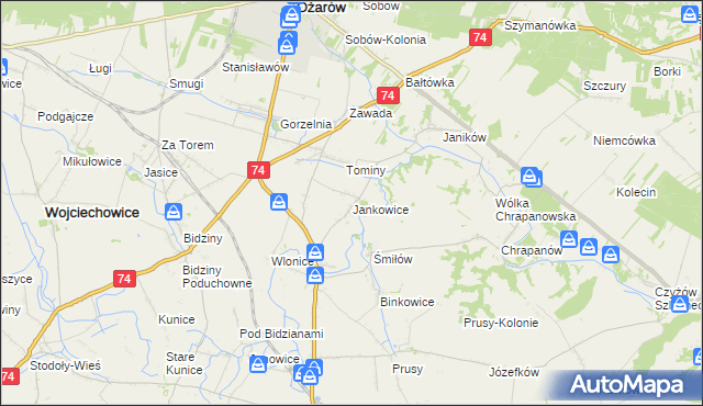 mapa Jankowice gmina Ożarów, Jankowice gmina Ożarów na mapie Targeo