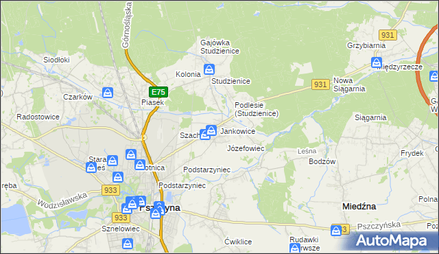 mapa Jankowice gmina Pszczyna, Jankowice gmina Pszczyna na mapie Targeo