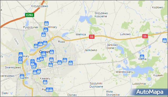 mapa Jankówko gmina Gniezno, Jankówko gmina Gniezno na mapie Targeo