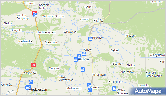 mapa Janów gmina Brochów, Janów gmina Brochów na mapie Targeo