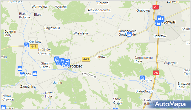 mapa Janów gmina Grodziec, Janów gmina Grodziec na mapie Targeo