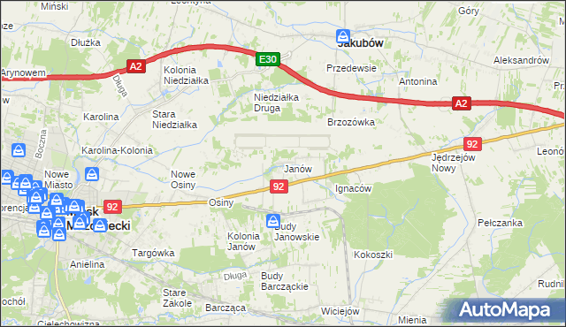 mapa Janów gmina Mińsk Mazowiecki, Janów gmina Mińsk Mazowiecki na mapie Targeo