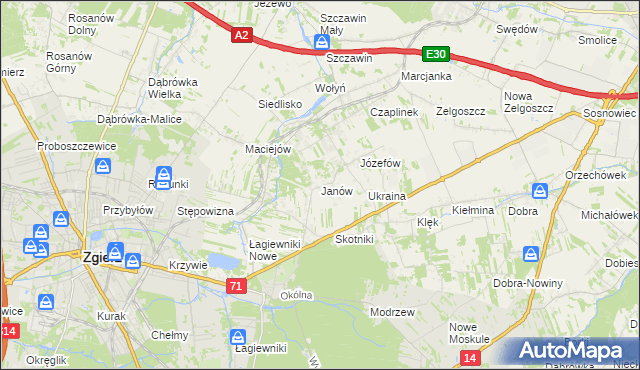 mapa Janów gmina Zgierz, Janów gmina Zgierz na mapie Targeo