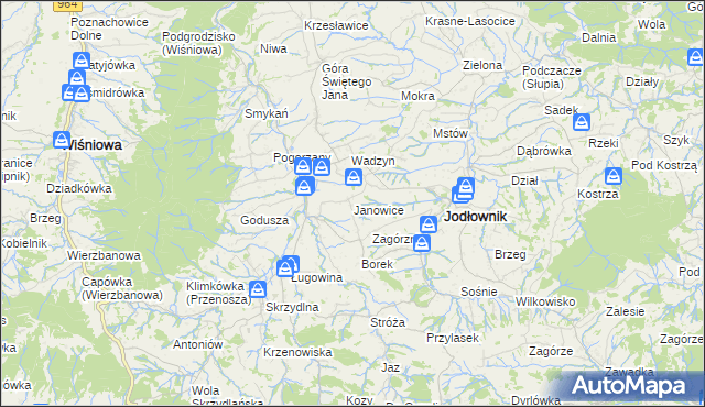 mapa Janowice gmina Jodłownik, Janowice gmina Jodłownik na mapie Targeo