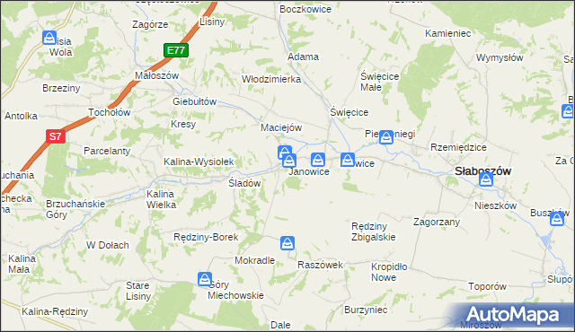 mapa Janowice gmina Słaboszów, Janowice gmina Słaboszów na mapie Targeo