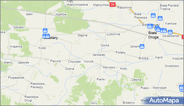 mapa Janowiec gmina Biała, Janowiec gmina Biała na mapie Targeo