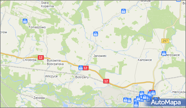 mapa Janowiec gmina Małomice, Janowiec gmina Małomice na mapie Targeo