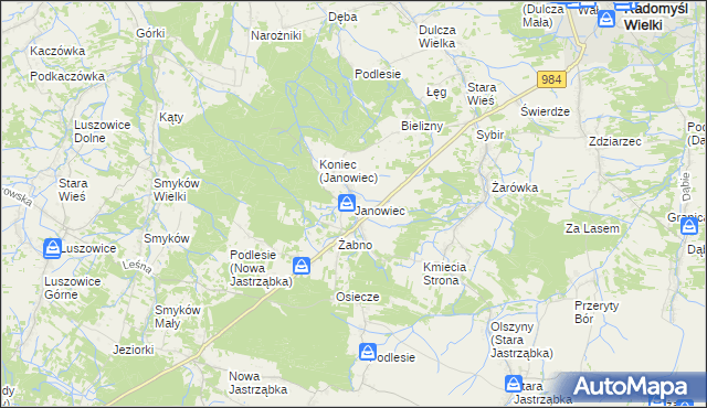 mapa Janowiec gmina Radomyśl Wielki, Janowiec gmina Radomyśl Wielki na mapie Targeo