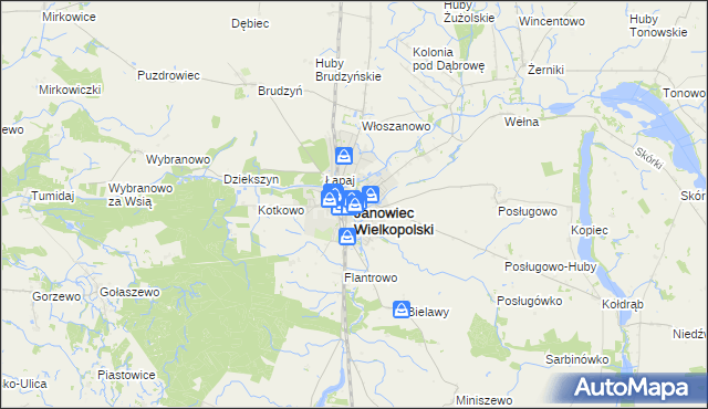 mapa Janowiec Wielkopolski, Janowiec Wielkopolski na mapie Targeo