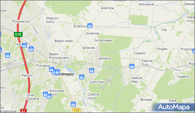 mapa Janówka gmina Andrespol, Janówka gmina Andrespol na mapie Targeo