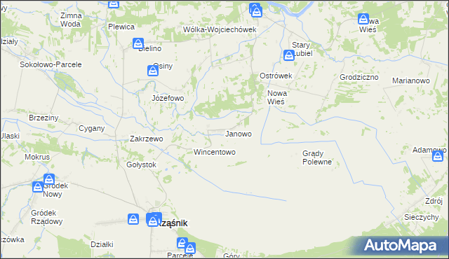 mapa Janowo gmina Rząśnik, Janowo gmina Rząśnik na mapie Targeo