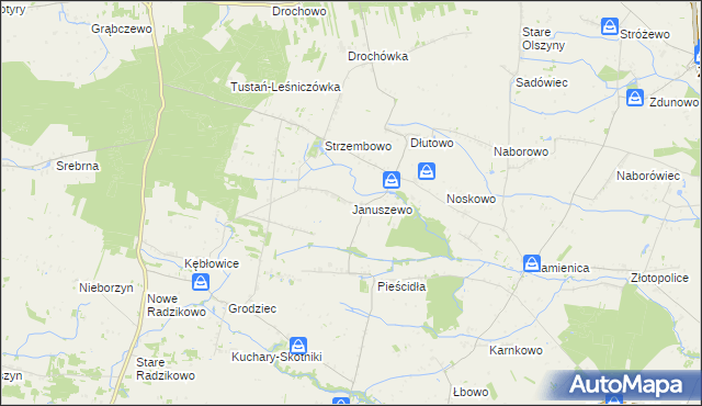 mapa Januszewo gmina Naruszewo, Januszewo gmina Naruszewo na mapie Targeo
