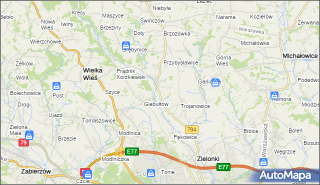 mapa Januszowice gmina Zielonki, Januszowice gmina Zielonki na mapie Targeo