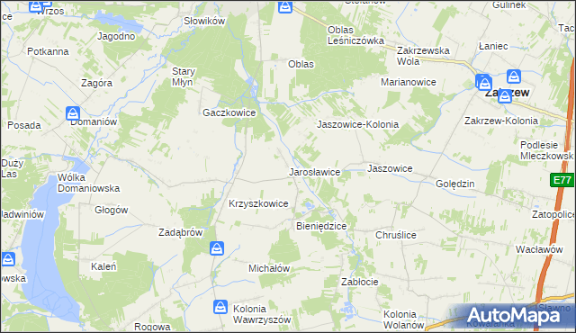 mapa Jarosławice gmina Wolanów, Jarosławice gmina Wolanów na mapie Targeo