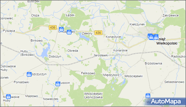 mapa Jarosławki gmina Książ Wielkopolski, Jarosławki gmina Książ Wielkopolski na mapie Targeo