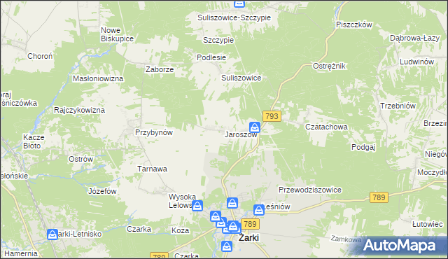 mapa Jaroszów gmina Żarki, Jaroszów gmina Żarki na mapie Targeo