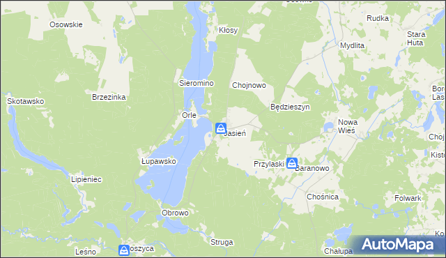 mapa Jasień gmina Czarna Dąbrówka, Jasień gmina Czarna Dąbrówka na mapie Targeo