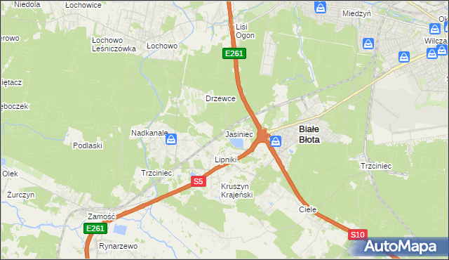 mapa Jasiniec gmina Białe Błota, Jasiniec gmina Białe Błota na mapie Targeo