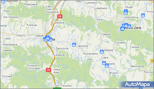 mapa Jasionka gmina Dukla, Jasionka gmina Dukla na mapie Targeo