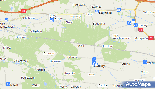 mapa Jaśki gmina Czastary, Jaśki gmina Czastary na mapie Targeo