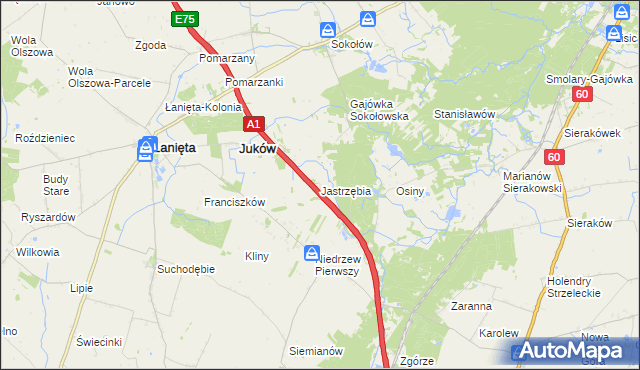 mapa Jastrzębia gmina Gostynin, Jastrzębia gmina Gostynin na mapie Targeo