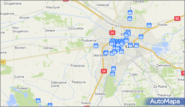 mapa Jastrzębia gmina Łowicz, Jastrzębia gmina Łowicz na mapie Targeo