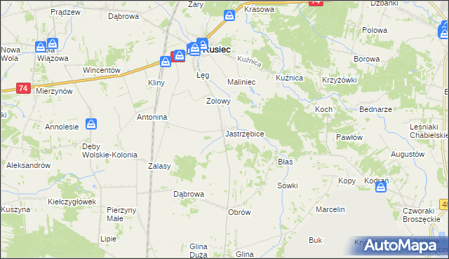 mapa Jastrzębice, Jastrzębice na mapie Targeo