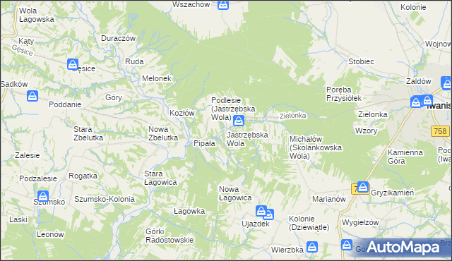 mapa Jastrzębska Wola, Jastrzębska Wola na mapie Targeo