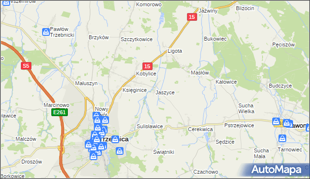 mapa Jaszyce, Jaszyce na mapie Targeo