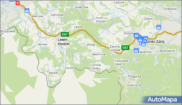 mapa Jawornica gmina Lewin Kłodzki, Jawornica gmina Lewin Kłodzki na mapie Targeo