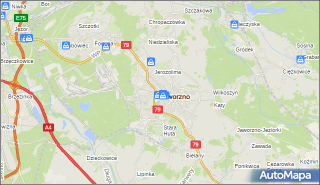 mapa Jaworzno, Jaworzno na mapie Targeo