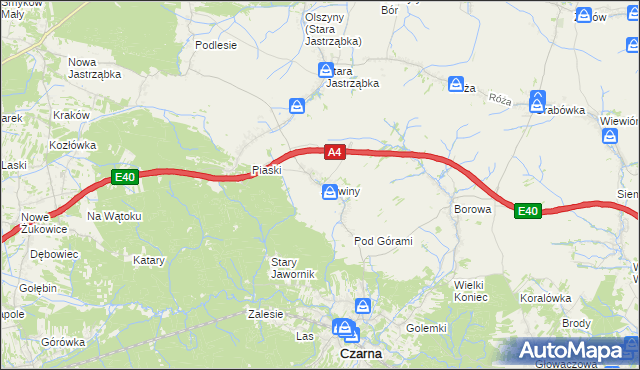 mapa Jaźwiny gmina Czarna, Jaźwiny gmina Czarna na mapie Targeo