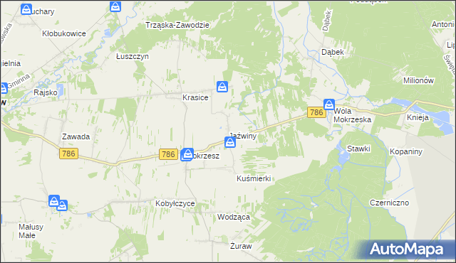 mapa Jaźwiny gmina Mstów, Jaźwiny gmina Mstów na mapie Targeo