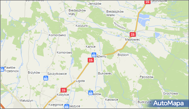 mapa Jaźwiny gmina Trzebnica, Jaźwiny gmina Trzebnica na mapie Targeo