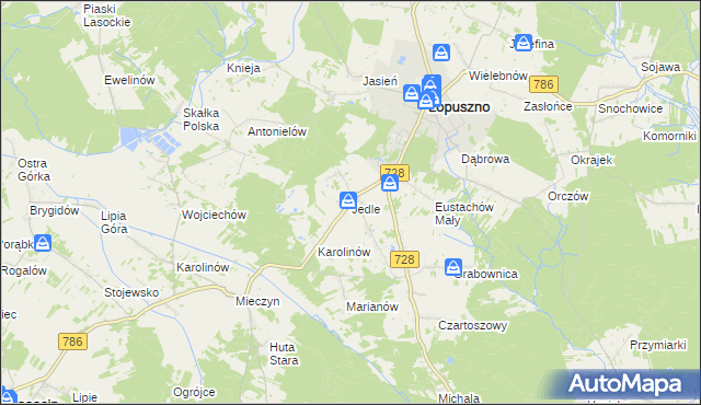 mapa Jedle gmina Łopuszno, Jedle gmina Łopuszno na mapie Targeo