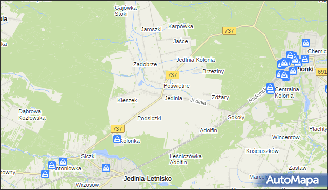 mapa Jedlnia, Jedlnia na mapie Targeo