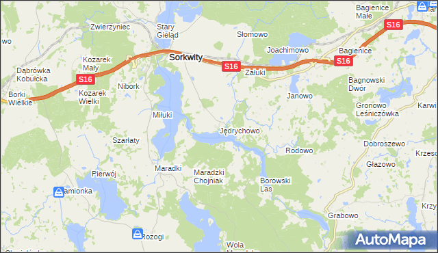 mapa Jędrychowo gmina Sorkwity, Jędrychowo gmina Sorkwity na mapie Targeo