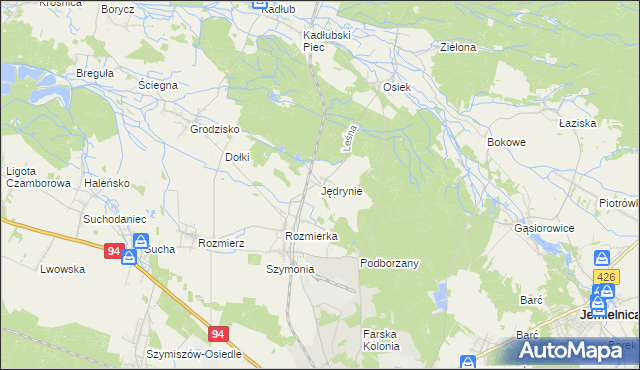 mapa Jędrynie, Jędrynie na mapie Targeo