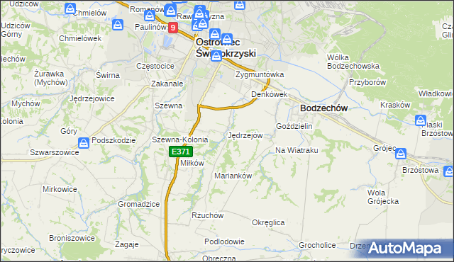 mapa Jędrzejów gmina Bodzechów, Jędrzejów gmina Bodzechów na mapie Targeo