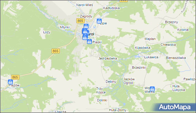 mapa Jędrzejówka gmina Narol, Jędrzejówka gmina Narol na mapie Targeo