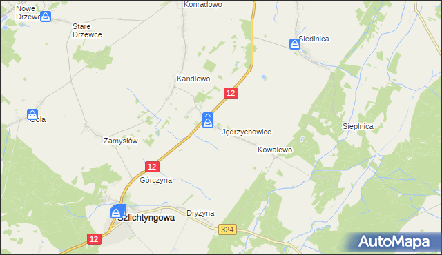 mapa Jędrzychowice gmina Szlichtyngowa, Jędrzychowice gmina Szlichtyngowa na mapie Targeo