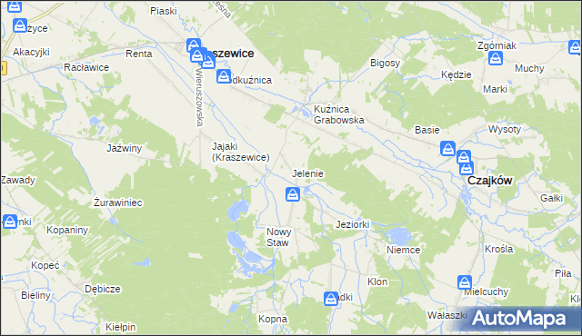 mapa Jelenie gmina Kraszewice, Jelenie gmina Kraszewice na mapie Targeo
