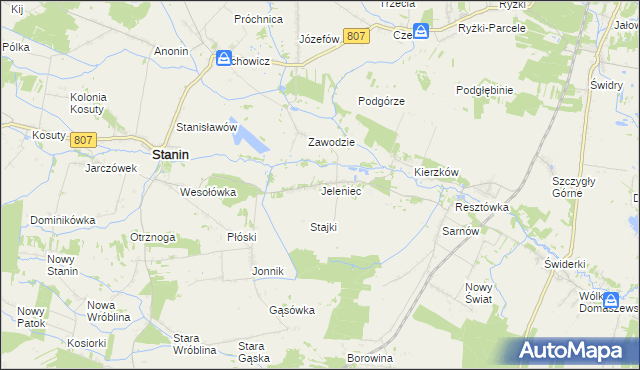 mapa Jeleniec gmina Stanin, Jeleniec gmina Stanin na mapie Targeo