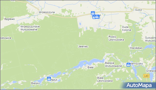 mapa Jeleniec gmina Wieleń, Jeleniec gmina Wieleń na mapie Targeo