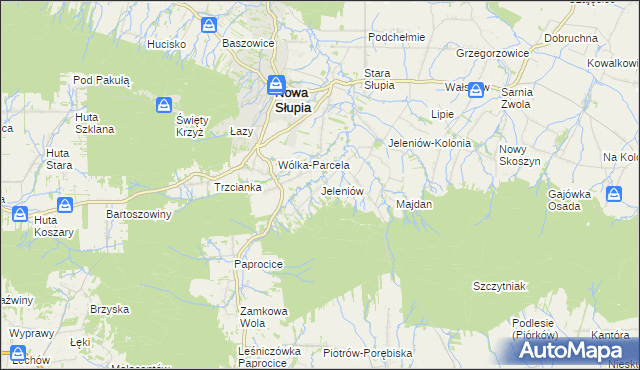 mapa Jeleniów gmina Nowa Słupia, Jeleniów gmina Nowa Słupia na mapie Targeo