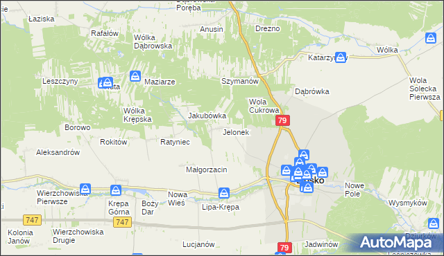 mapa Jelonek gmina Lipsko, Jelonek gmina Lipsko na mapie Targeo