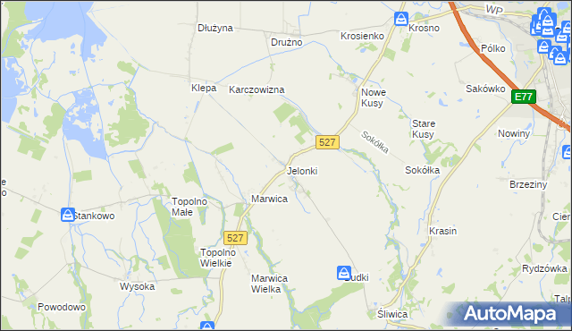 mapa Jelonki gmina Rychliki, Jelonki gmina Rychliki na mapie Targeo