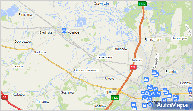 mapa Jezierzany gmina Miłkowice, Jezierzany gmina Miłkowice na mapie Targeo