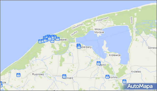 mapa Jezierzany gmina Postomino, Jezierzany gmina Postomino na mapie Targeo